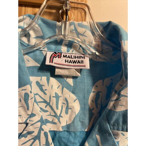 Malihini Vintage Men’s L Blue White Floral SS Button Cotton Blend Hawaiian Shirt - Picture 2 of 11